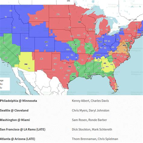 Check out this week’s NFL TV Coverage Maps, courtesy of 506 Sports, for that information as well as who is going to call each game. NFL Week 17 TV Coverage Maps Thursday, Dec. 29.